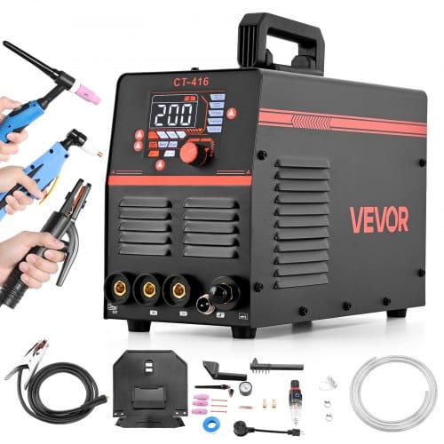 VEVOR Schweißgerät 3-in-1 Kombi, Schneiden/WIG/MMA, 50-A-Plasmaschneider & 200-A-WIG-Elektrodenschweißgerät, LED-Digitalanzeige mit 2T/4T/PA/PT-Funktion für Heimwerkerarbeiten & Werkstätten
