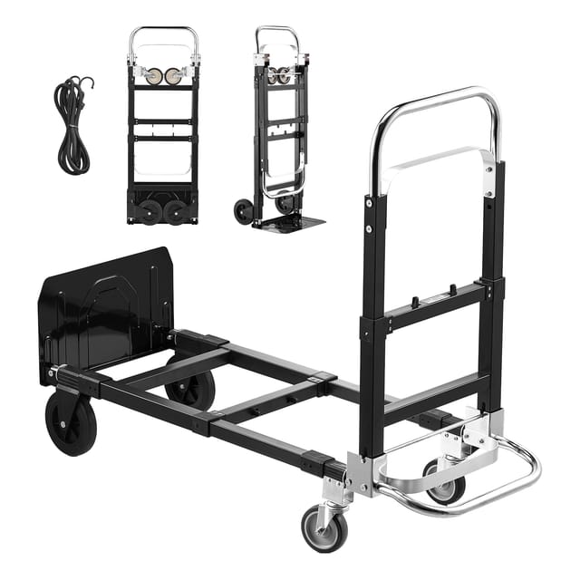 VEVOR 2-in-1-Sackkarre, zusammenklappbar, 227 kg Tragkraft im 4-Rad-Modus, umwandelbarer Transportwagen mit verstellbarem Griff, Handkarre, Transportkarre für Umzüge, Büro, Lager