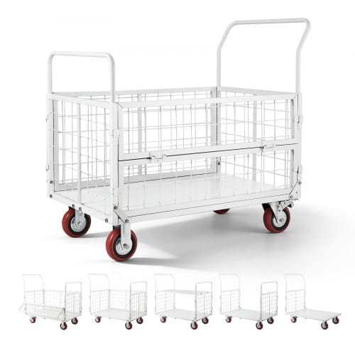 VEVOR Plattformwagen mit Gitterwänden 907 kg, 6-in-1 faltbarer Transportwagen mit Schwenkrädern, Schwerlast-Handwagen, Multifunktionaler Materialwagen, für Lebensmittel, Wäsche, 1130x675x1070 mm