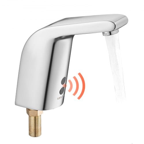 VEVOR berührungsloser Waschtischhahn (verchromtes Silber) Badezimmer, automatische Waschtischarmatur, Toilettenhahn für kaltes Wasser mit Einzelloch, batteriebetriebener Wasserhahn Sensorhahn