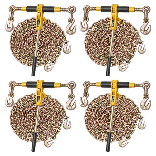 VEVOR Ratschenspanner 3628 kg, Ratschenlastspanner, Spannzurrketten G80, Ratschen-Lastbinder, Spannketten-& Binder-Set, Zurrkettenbinder für Transport, Abschleppen, Holzfällerei (4er-Pack)