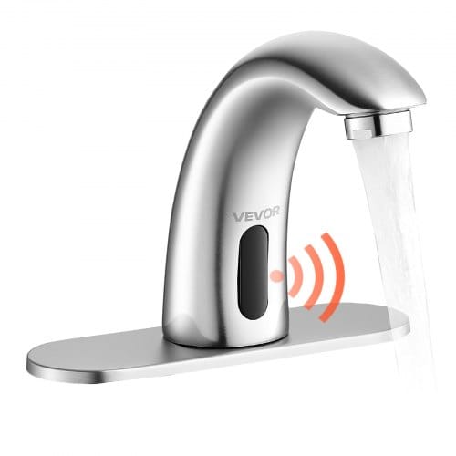 VEVOR berührungsloser Waschtischhahn (gebürstetes Nickel) automatische Waschtischarmatur, freihändiger Toilettenhahn, batteriebetriebener Wasserhahn mit einstellbarer Kalt-/Warmtemperatur