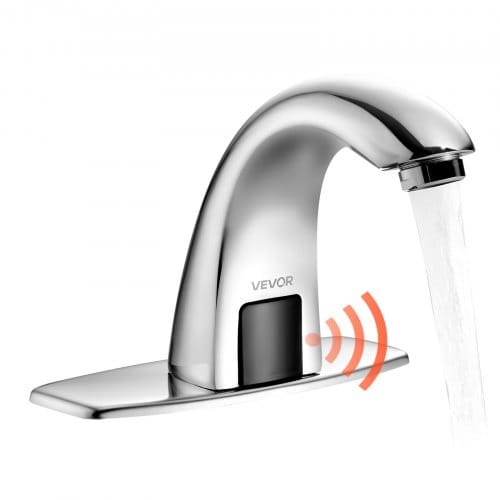 VEVOR berührungsloser Waschtischhahn (verchromtes Silber) Badezimmer, automatische Waschtischarmatur Spültischarmatur, batteriebetriebener Wasserhahn mit einstellbarer Temperatur, Sensorhahn