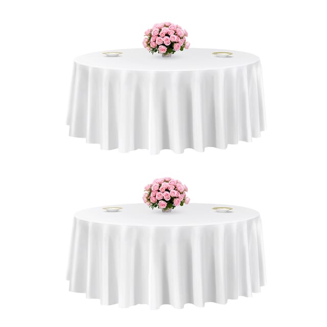 VEVOR 2 Stk. runde Tischdecken Tischwäsche 3048 mm, knitterfreier Tischdeckenschutz, maschinenwaschbares Tischtuch aus Polyestergewebe für Partys Hochzeiten Bankette formelle Veranstaltungen, Weiß
