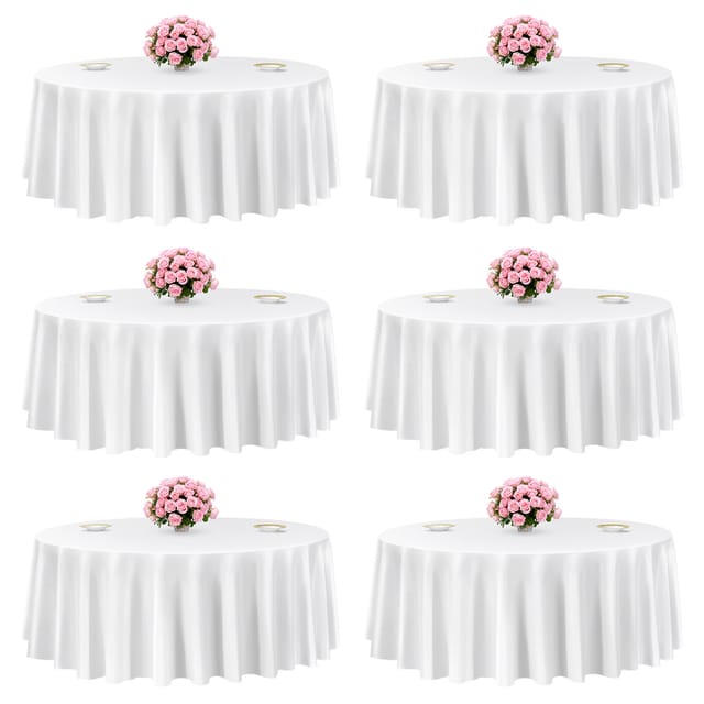 VEVOR 6 Stk. runde Tischdecken Tischwäsche 3048 mm, knitterfreier Tischdeckenschutz, maschinenwaschbares Tischtuch aus Polyestergewebe für Partys Hochzeiten Bankette formelle Veranstaltungen, Weiß