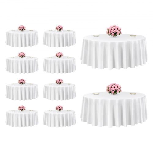 VEVOR 10 Stk. runde Tischdecken Tischwäsche 3048 mm, knitterfreier Tischdeckenschutz, maschinenwaschbares Tischtuch aus Polyestergewebe für Partys Hochzeiten Bankette formelle Veranstaltungen, Weiß