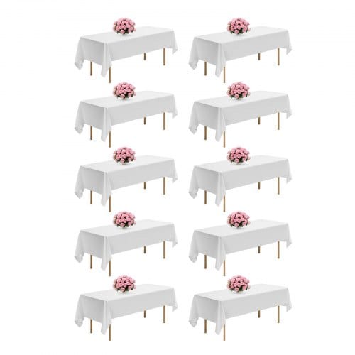 VEVOR 10 x Tischdecke Tischwäsche 1524x2591 mm, wiederverwendbarer Tischdeckenschutz, maschinenwaschbares Tischtuch aus Polyestergewebe für Partys Hochzeiten Bankette formelle Veranstaltungen, Weiß