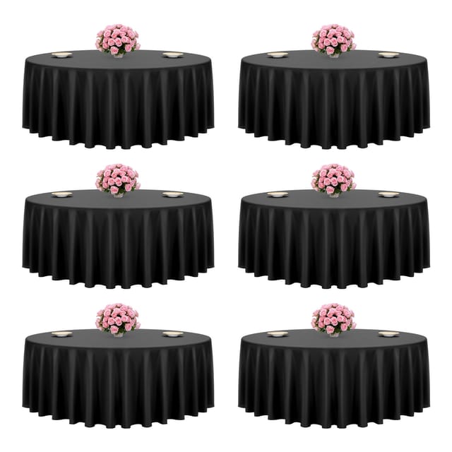 VEVOR 6 x runde Tischdecken Tischwäsche 3048 mm, knitterfreier Tischdeckenschutz, maschinenwaschbares Tischtuch aus Polyestergewebe für Partys Hochzeiten Bankette formelle Veranstaltungen, Schwarz