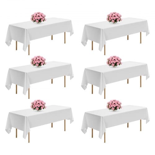VEVOR 6 x Tischdecke Tischwäsche 1524x2591 mm, wiederverwendbarer Tischdeckenschutz, maschinenwaschbares Tischtuch aus Polyestergewebe für Partys Hochzeiten Bankette formelle Veranstaltungen, Weiß