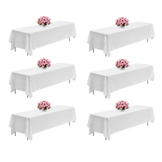 VEVOR 6 x Tischdecke Tischwäsche 2286x3353 mm, wiederverwendbarer Tischdeckenschutz, maschinenwaschbares Tischtuch aus Polyestergewebe für Partys Hochzeiten Bankette formelle Veranstaltungen, Weiß
