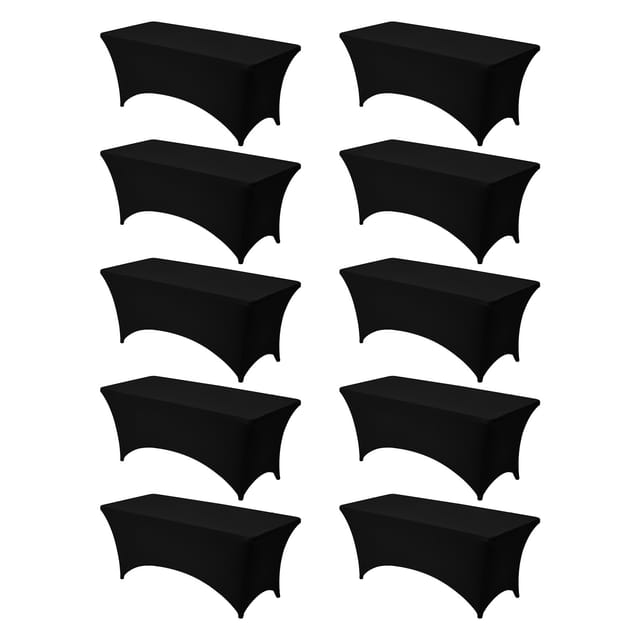 VEVOR 10 x Stretch Spandex Tischdecke Tischwäsche (rechteckig) geeignet für 1829 mm Tische, waschbarer knitterfreier Tischdeckenschutz Tischtuch für Partys Hochzeiten Bankette Festivals, Schwarz