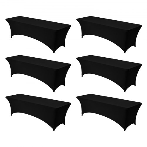 VEVOR 6 x Stretch Spandex Tischdecke Tischwäsche (rechteckig) geeignet für 244 cm Tische, waschbarer knitterfreier Tischdeckenschutz, Tischtuch für Partys Hochzeiten Bankette Festivals, Schwarz