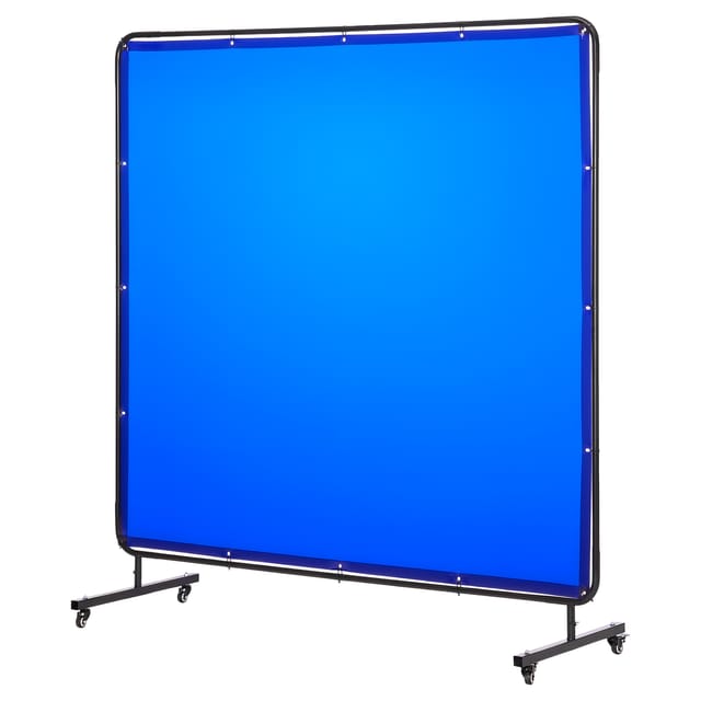 VEVOR Schweißvorhang, 1740x1740 mm Schweißschutzwand, flammhemmende Vinyl-Schweißschutzwand mit feststellbaren Schwenkrädern und 6-stufigem UV-Schutz für Werkstatt-/Industrieeinsatz, Blau