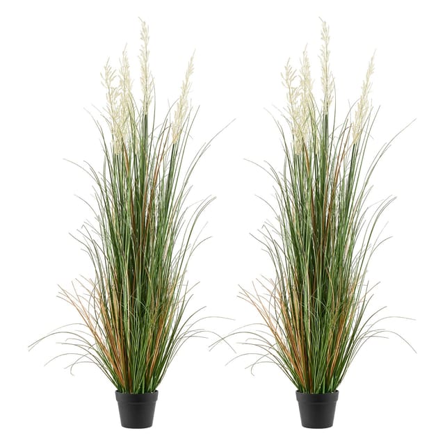 VEVOR Kunstrasenpflanze, 2er-Pack, 1499 mm, Kunst-Schilfgras im Topf, PVC-Kunstpflanze, Grasbusch, Sträucher für drinnen & draußen, Haus, Garten, Büro, Zimmerdekoration, Einweihungsparty, Grün