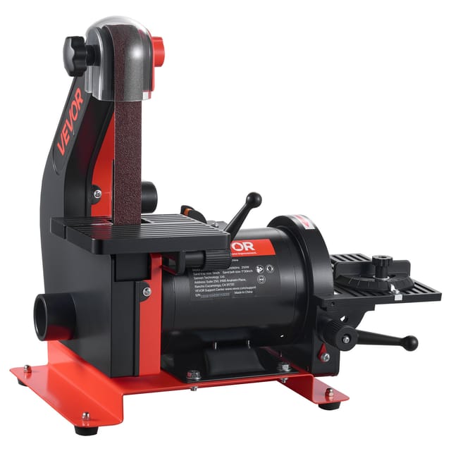 VEVOR Band-Tellerschleifer 250 W, 127 mm Tellerschleifer & 25,4x762 mm Bandschleifer, mit 0-45° verstellbarem Arbeitstisch & Staubabsauganschluss für Holzbearbeitung, Messerschärfen