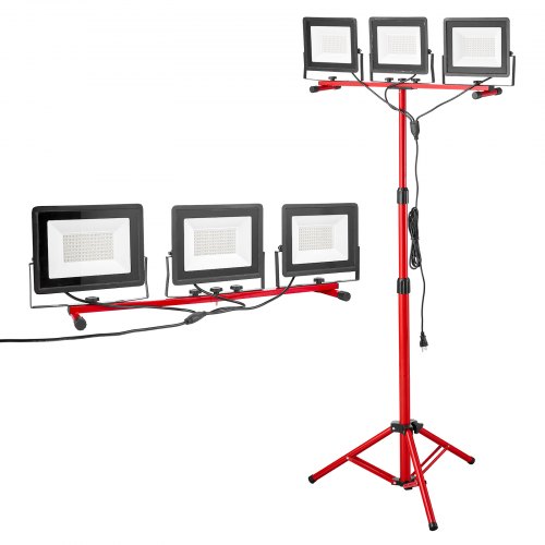 VEVOR Baustrahler LED mit Stativ, 21000 Lumen, 6000-6500K Arbeitsleuchte mit drei Köpfen, Einzelschalter, und 3,3 m Netzkabel, für Baustellenbau im Innen- und Außenbereich, IP65 wasserdicht