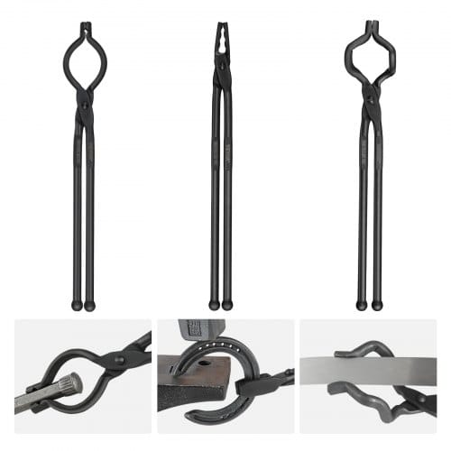 VEVOR Schmiedezange-Set, V-Bit, Wolf, ZV-Zange 3 Stk. Kohlenstoffstahl Schmiedezange, 461 x 68 x 18 mm / 458 x 38 x 19 mm / 463 x 78 x 52,3 mm, Schmiedezange mit Verlängertem Griff