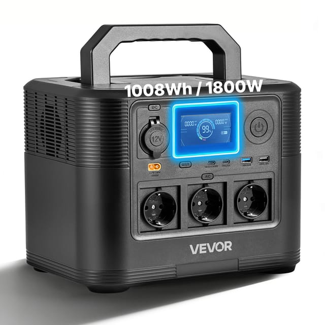 VEVOR Tragbare Powerstation, 1800W Solargenerator, 1008Wh LiFePO4-Akku-Backup mit 8 Ausgängen für Notfälle zu Hause, Camping im Freien, Wohnmobilreisen (Solarpanel NICHT Enthalten)