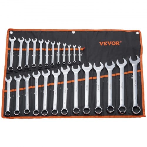 VEVOR Schlüsselsatz 25-teiliger Ratschenschlüsselsatz mit Rolltasche, Schlüsselsatz aus Karbonstahl metrisch 6 mm bis 32 mm, ideal für Haushalt Autoreparaturen Werkstatt Garage Notfall