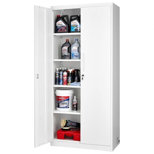 VEVOR Metall-Aufbewahrungsschrank 175 cm Abschließbar, Aktenschrank mit 4 Verstellbaren Einlegeböden & 2 Magnettüren & 2 Schlüsseln & 5 Ablagen Ideal für Speisekammer Lager Keller, Werkzeugschrank