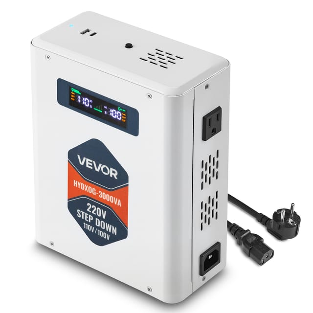 VEVOR Abwärtsspannungswandler Abwärts, 3000 VA, Hochleistungs-Konverter, 220 V auf 110 V Leistungstransformator, mit 2 US-Steckdosen, USB-Ausgang, LCD-Display, Temperaturschutz, für 110-V-Geräte