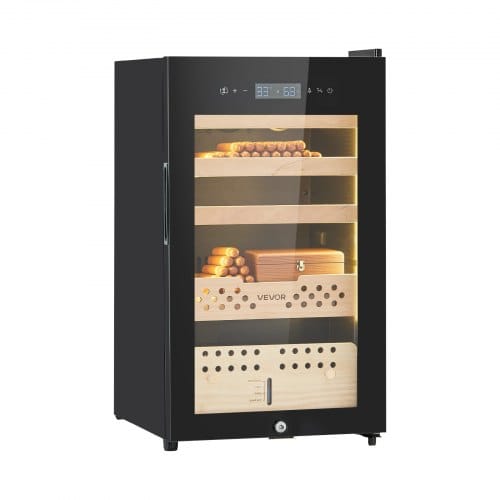 VEVOR elektrischer Zigarren-Humidorschrank (70 L 400 Stk.) mit Kompressorkühlung, konstanter Feuchtigkeits- und Temperaturregelung, Regalen und Schubladen aus spanischem Zedernholz