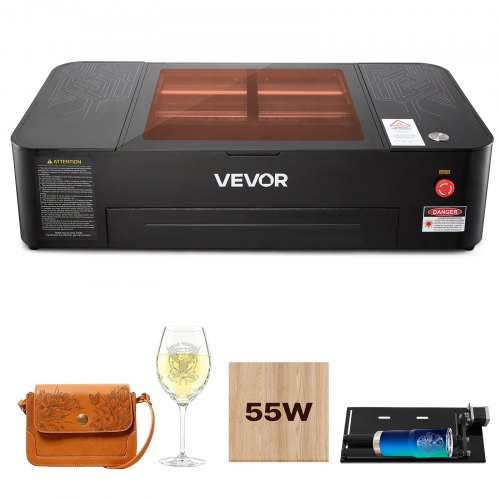 VEVOR CO2-Lasergravierer 55W, Laserschneidmaschine 500x300 mm, Tischgerät mit 16-MP-Kamera, Wasserpumpe & Drehachse, kompatibel mit LightBurn, CorelDRAW & RDWorks, für Holz, Acryl & Glas