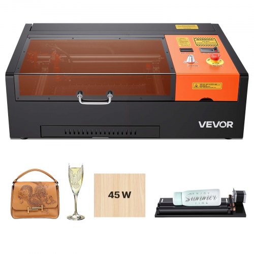 VEVOR Lasergravierer CO2 45W, 300x200 mm, Tisch-CO2-Lasergravurmaschine mit Drehachse, Luftunterstützung, kompatibel mit LightBurn, CorelDRAW und GRBL, für Holz, Acryl & Glas