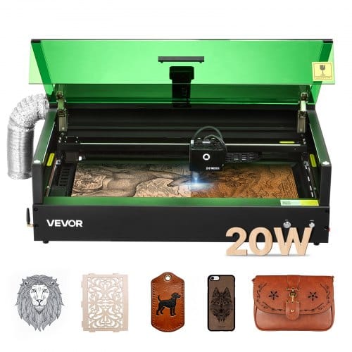 VEVOR Lasergravierer, 20 W, Lasergravur- & Schneidemaschine mit integrierter Kamera, Laserschneider, 36.000 mm/min, Arbeitsbereich 50 x 32 cm, für Holz, Leder, Glas, Papier, bestimmte Metalle, Klasse 1