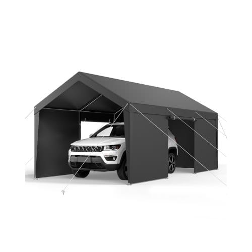 VEVOR Carport, 3,05x6,09x2,87 m Autoüberdachung, Zeltgarage mit abnehmbaren Seitenwänden & Tür, Garagenzelt Autounterstand, Autoüberdachung, UV-beständig, Ganzjahresschutz für Auto & Boot, grau