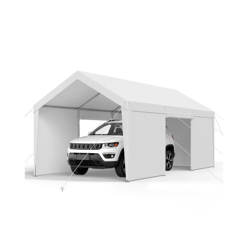 VEVOR Carport, 3,65x6,09x3,02 m Autoüberdachung, Zeltgarage mit abnehmbaren Seitenwänden & Tür, Autounterstand, UV-beständig und wasserabweisend, Ganzjahresschutz für Auto und Boot, weiß