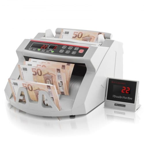 VEVOR FJ0288 Geldzählmaschine Weiß mit Echtheitprüfung, Banknotenzähler 1000 Stück/min mit UV- und MG-Systemen, 7 kg mit LED-Bildschirm für Euro, Dollar, Pfund (26 x 23,5 x 17 cm)