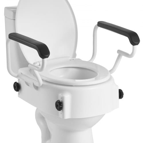 VEVOR Toilettensitzerhöhung Toilettenerhöhung mit gepolsterten Armlehnen & 136 kg Tragkraft, höhenverstellbarer (3-stufig) erhöhter Toilettensitz für ältere Menschen Senioren Behinderte