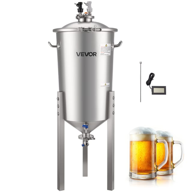 VEVOR konischer Gärbehälter Edelstahl 30 L Gärtank für Heimbrauen, Gärkessel mit konischem Boden & Verlängerungsbeinen & Deckel & Griff & Thermometer, Gärfass für Wein- und Biergärung