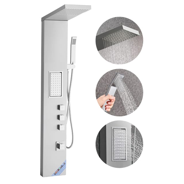 VEVOR Duschpaneel-Turmsystem (3 in 1) mit Regenwasserfall-Duschkopf, (1345 mm) Duschsäule aus gebürstetem Edelstahl, Regenmassagesystem zur Wandmontage, mit Handbrause & großem Körperstrahl