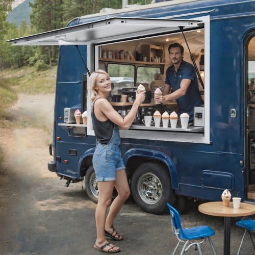 VEVOR Imbissfenster 36"x36", Servicefenster aus Aluminiumlegierung für Imbisswagen mit Markisentür und Zughaken, bis zu 85 Grad schwenkbares Servierfenster für Imbisswagen und Imbissanhänger, Glas nicht im Lieferumfang enthalten