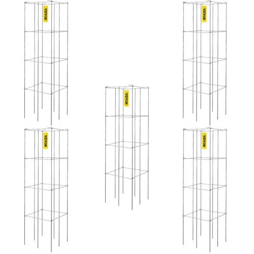 VEVOR Tomatenkäfige, 30 x 30 x 117 cm, 5er-Set quadratische Pflanzenstützkäfige, robuste, silberne Tomatentürme aus PVC-beschichtetem Stahl zum Klettern von Gemüse, Pflanzen, Blumen und Früchten