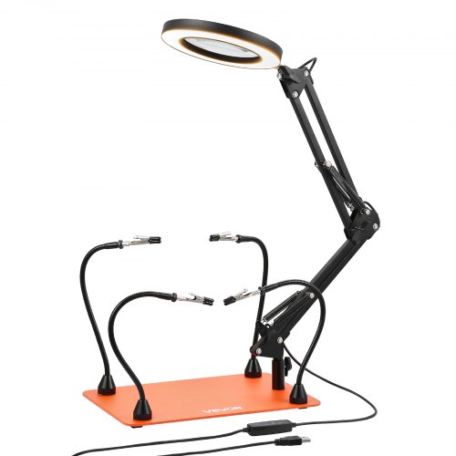VEVOR Löthilfe Dritte Hand, Magnetische Lötstation, 4 flexible Arme, Werkzeug mit 3-facher LED-Vergrößerungslampe & rutschfester Basis, für elektronische Reparaturen, Basteln, Hobby, Heimwerken