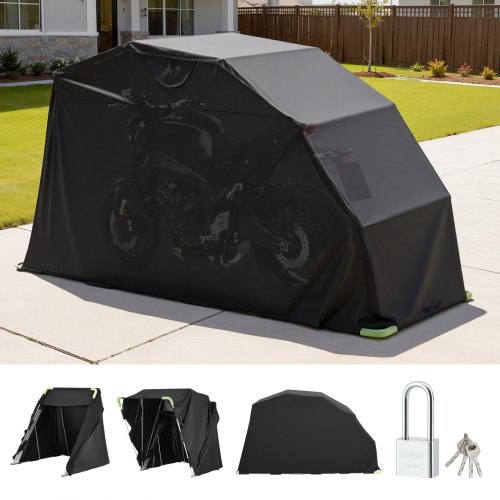 VEVOR Motorrad Zeltgarage, Motorrad Abdeckplane 3460x1375x1900 mm, Motorradgarage mit Sicherheitsschloss, 600D Oxford-Klappzelt, Allwetter-Motorradabdeckung mit Belüftungsfenstern, Schwarz