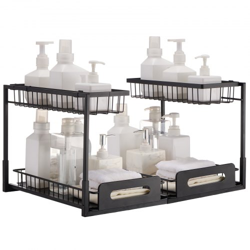 VEVOR Ausziehbarer Spülschrank-Organizer mit 2 Ebenen unter Waschbecken Regal (27x36x28 cm) Gewürzregal Küchenregal ausziehbares Lagerregal Organizer 648x394x330 mm (Installationsgröße)
