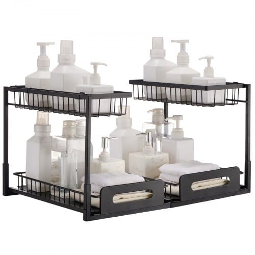 VEVOR Ausziehbarer Spülschrank-Organizer mit 2 Ebenen unter Waschbecken Regal (27x36x28 cm) Gewürzregal Küchenregal ausziehbares Lagerregal Organizer 648x394x330 mm (Installationsgröße)