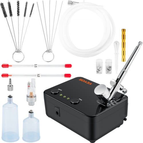 VEVOR Dual Action Airbrush Set mit Lackierpistole, 30 psi ± 15 % Luftkompressor 230 V Airbrushpistole Set für Make-up, Maniküre, Tätowierung, Malerei-Design, Kunsthandwerk, Lebensmitteldekoration