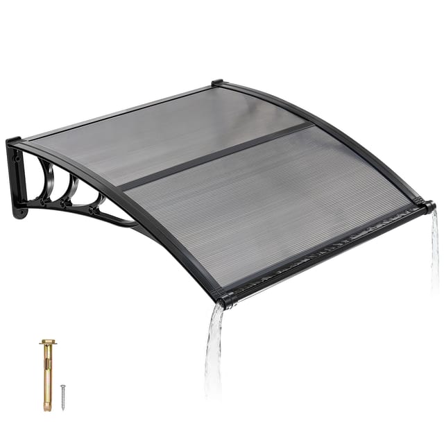 VEVOR Vordach für Haustür, 965x1017 mm, Pultbogenvordach, Überdachung mit Entwässerung & ABS-Halterung, Regen-, Schnee- & Sonnenschutz, Polycarbonat-Türdach für Veranda & Terrasse, Rauchgrau