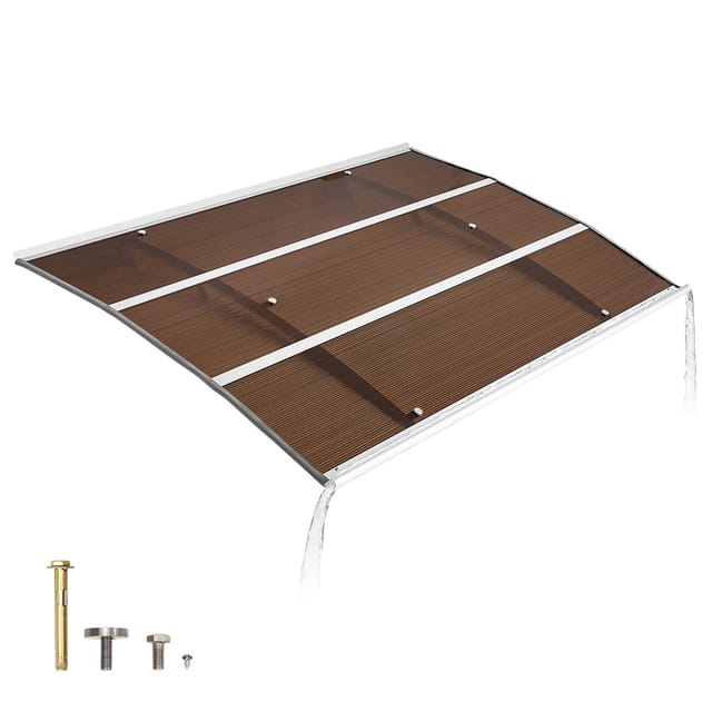 VEVOR Vordach für Haustür 150x100 cm, Pultbogenvordach, Pultvordach mit Entwässerung & Metallhalterung, Regen-, Schnee- & Sonnenschutz, Polycarbonat-Türüberdachung für Veranda & Terrasse, Braun