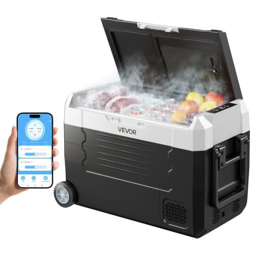 VEVOR Kompressor Kühlbox 12/24 V DC 100–240 V AC, Autokühlschrank 35 L mit App-Steuerung & Rädern & 2 Temperaturzonen (-20 °C bis 20 °C), Tragbarer Kühlschrank für Wohnmobile Boote Camping Angeln
