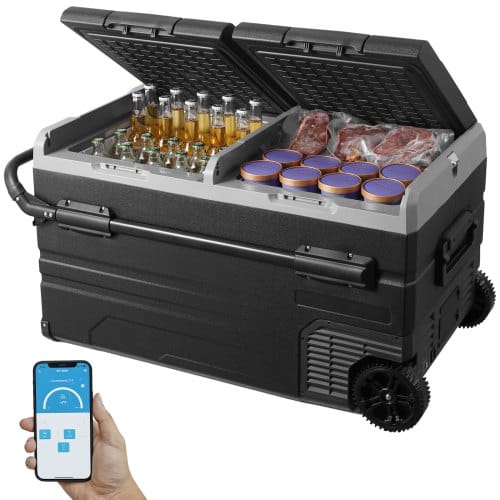 VEVOR 12 V Autokühlschrank, tragbarer 115 L Gefrierschrank mit 2 Zonen und Rädern & Griff, -20 °C bis 20 °C, 12/24 V DC / 100–240 V AC-Kompressorkühler für den Außenbereich, Camping, Reisen