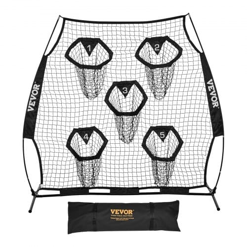 VEVOR Fußballtrainer Wurfnetz Übungsnetz (208 x 91 x 189 cm) mit 5 Zieltaschen & tragbarer Aufbewahrungstasche & Guren & knotenlosem Netz, Training für die Passgenauigkeit des Quarterbacks, schwarz