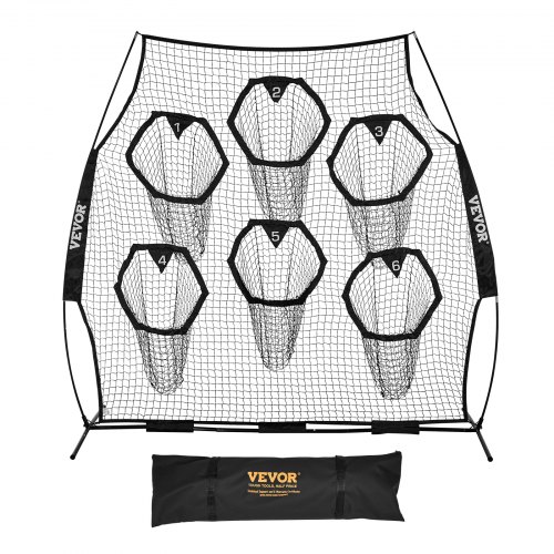 VEVOR Fußballtrainer Wurfnetz Übungsnetz (274 x 106 x 243 cm) mit 6 Zieltaschen & tragbarer Aufbewahrungstasche & Gurten, Wurfziel-Training für die Passgenauigkeit des Quarterbacks, Schwarz