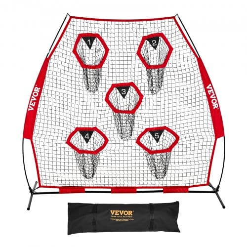 VEVOR Fußballtrainer Wurfnetz Übungsnetz (2170 x 1255 x 2230 mm) mit 5 Zieltaschen & tragbarer Aufbewahrungstasche & Bogenrahmen, Training für die Passgenauigkeit des Quarterbacks, rot