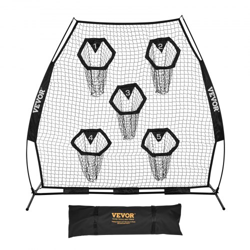 VEVOR Fußballtrainer Wurfnetz Übungsnetz (2265 x 1060 x 2100 mm) mit 5 Zieltaschen & tragbarer Aufbewahrungstasche & Gurten, Wurfelziel-Training für die Passgenauigkeit des Quarterbacks, Schwarz
